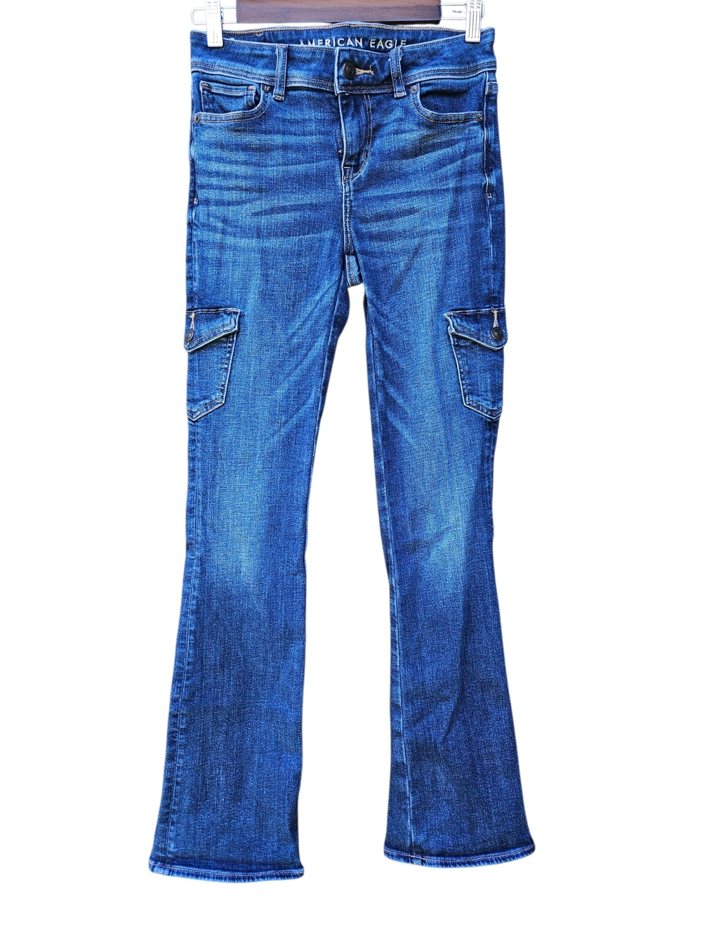 American Eagle Outfitters Blue Flare Cargo Jeans